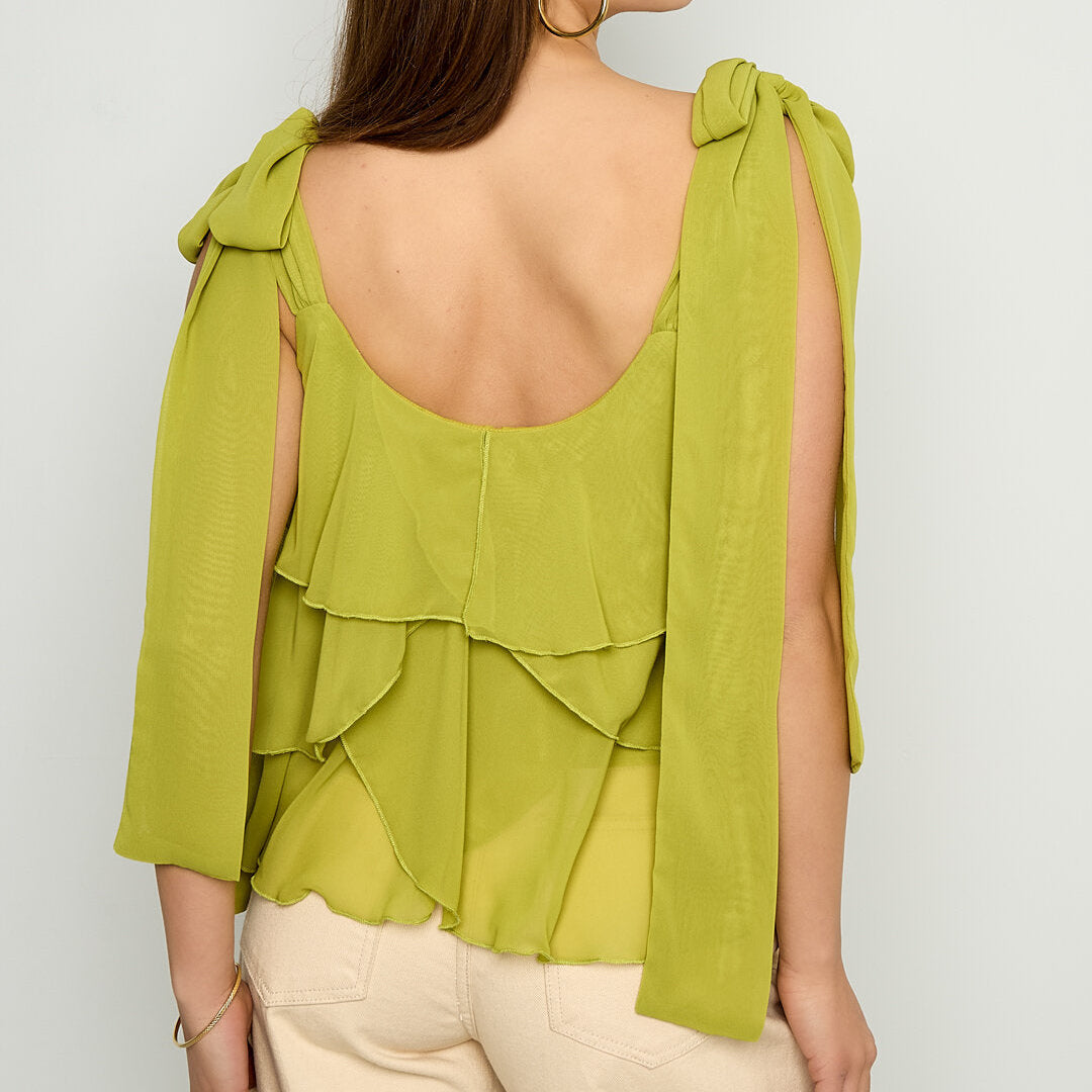 AIRY RUFFLE TOP - LIME
