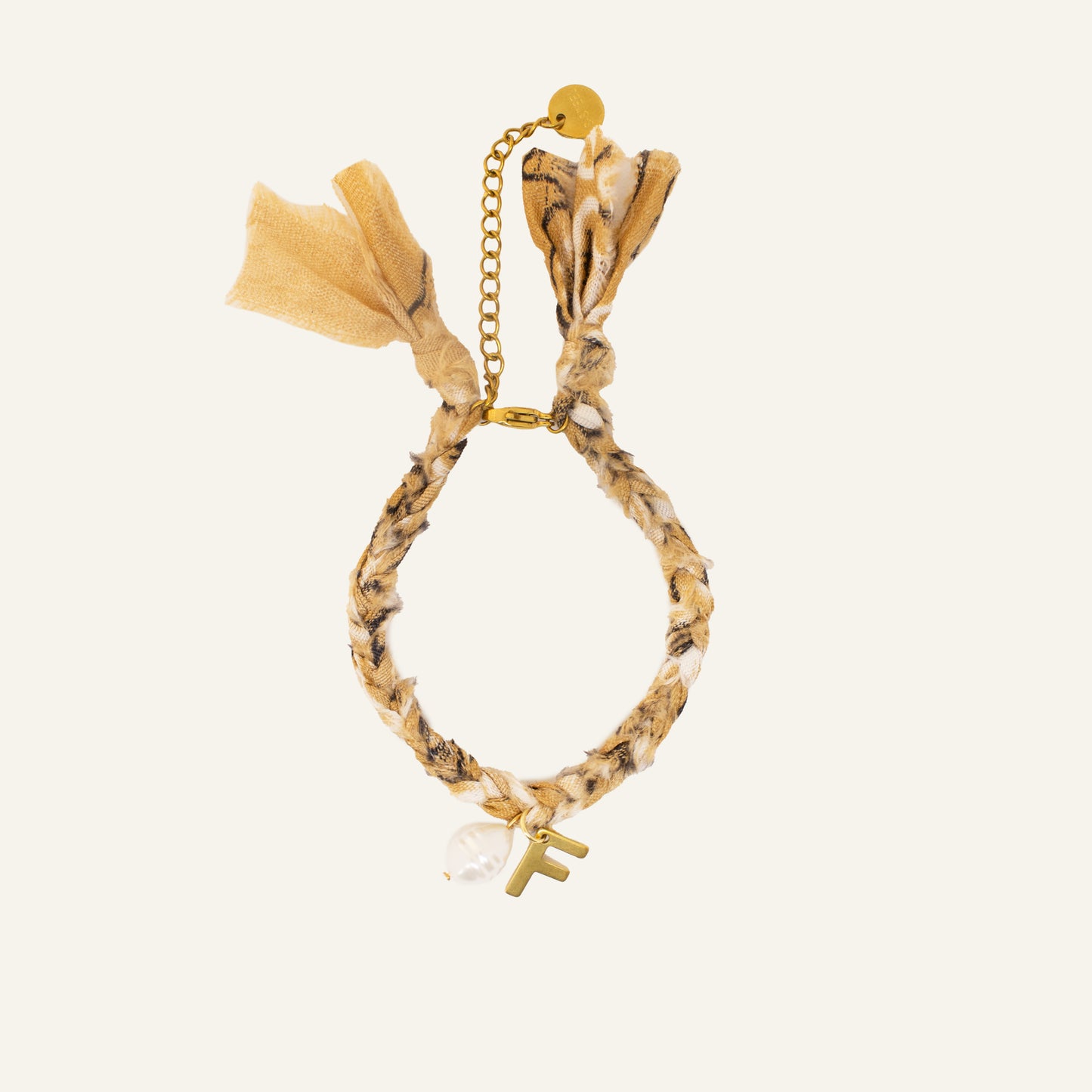 BANDANA INITIAL ARMBAND LICHTBRUIN/GOUD
