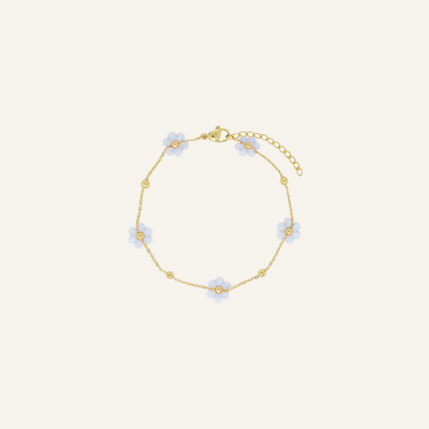 FLOWER BEADS ARMBAND BLAUW/GOUD