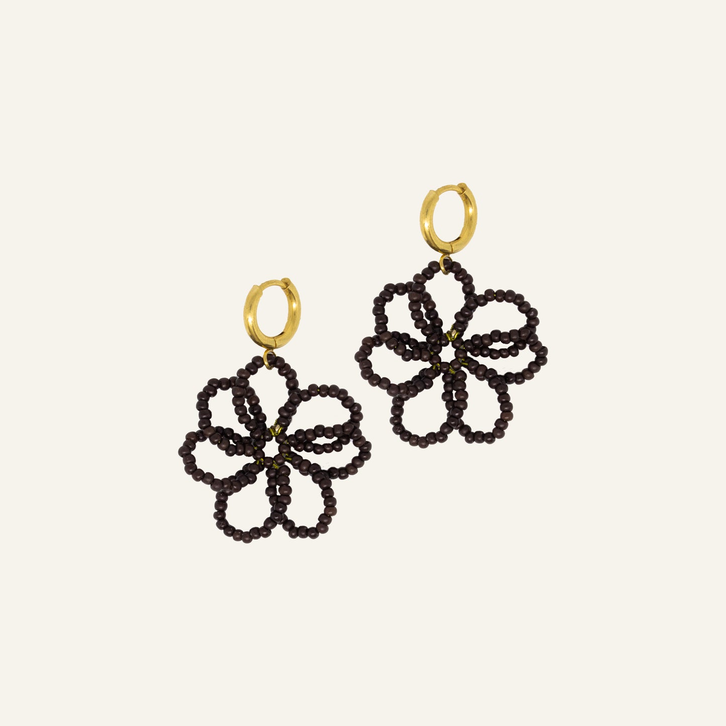 FLOWER BEADS CREOLEN BRUIN/GOUD