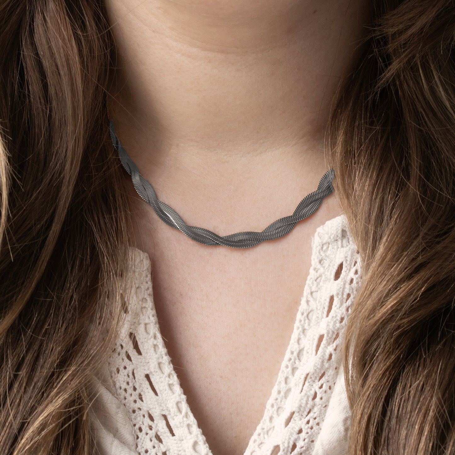 FLAT TWISTED KETTING ZILVER