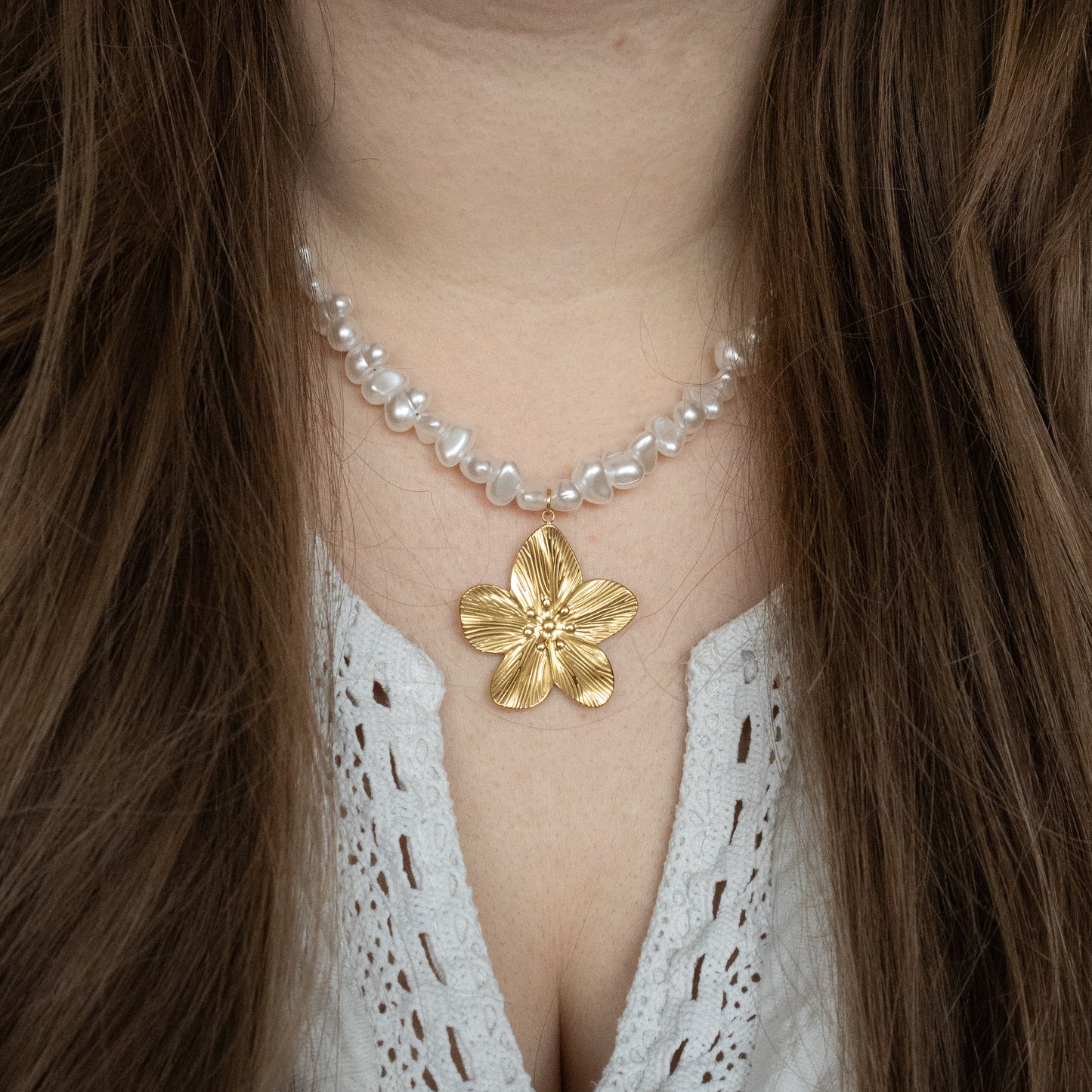 CUTE FLOWER PEARL KETTING GOUD