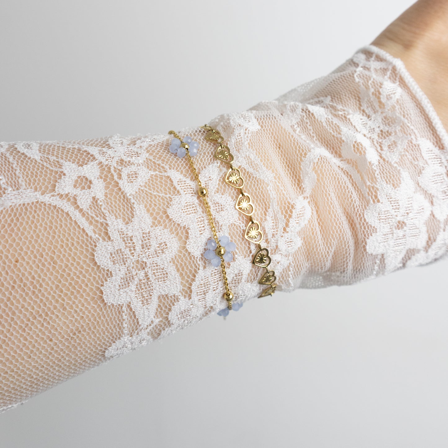FLOWER BEADS ARMBAND BLAUW/GOUD