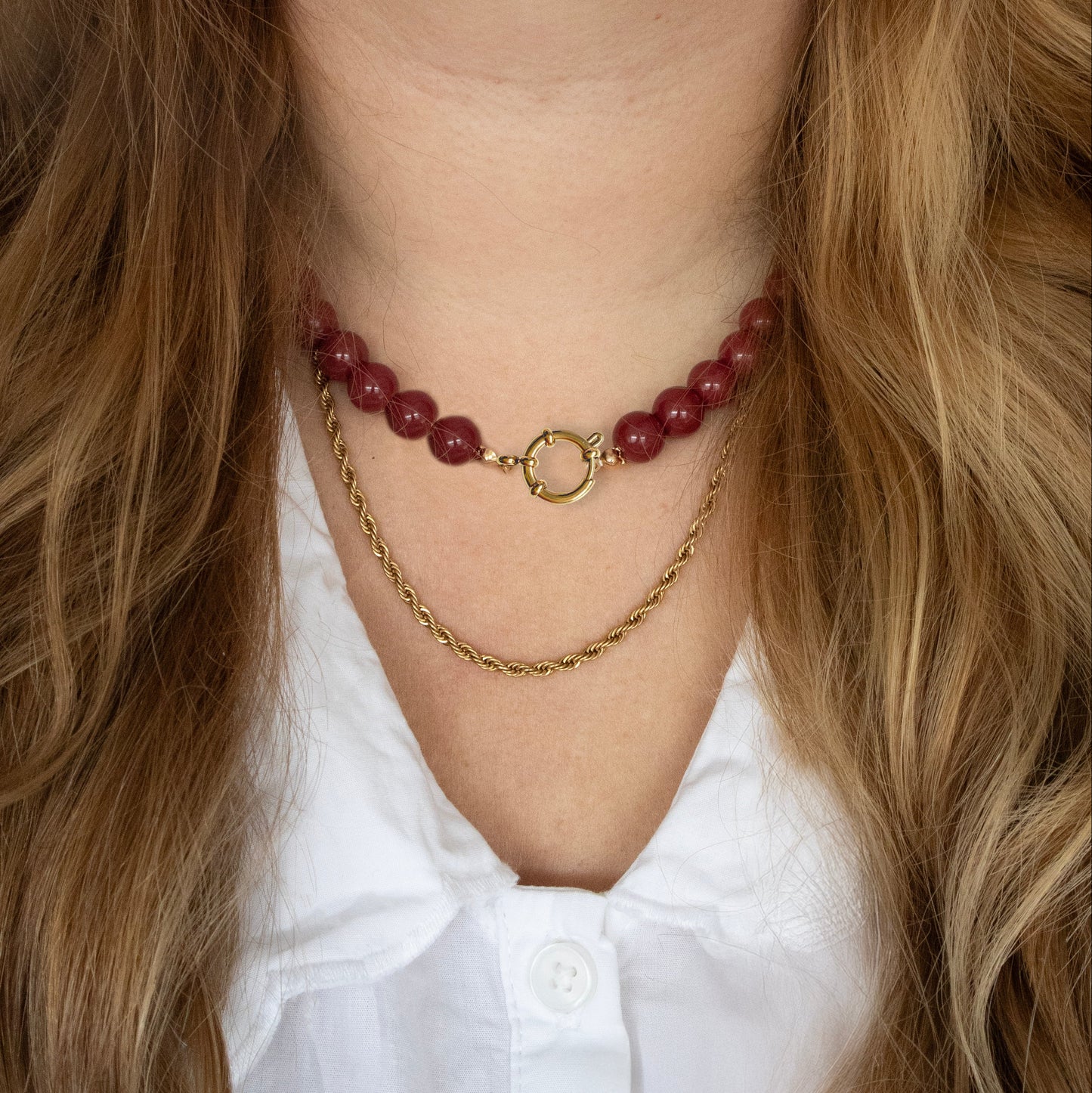 Beads Necklace Burgundy/Gold