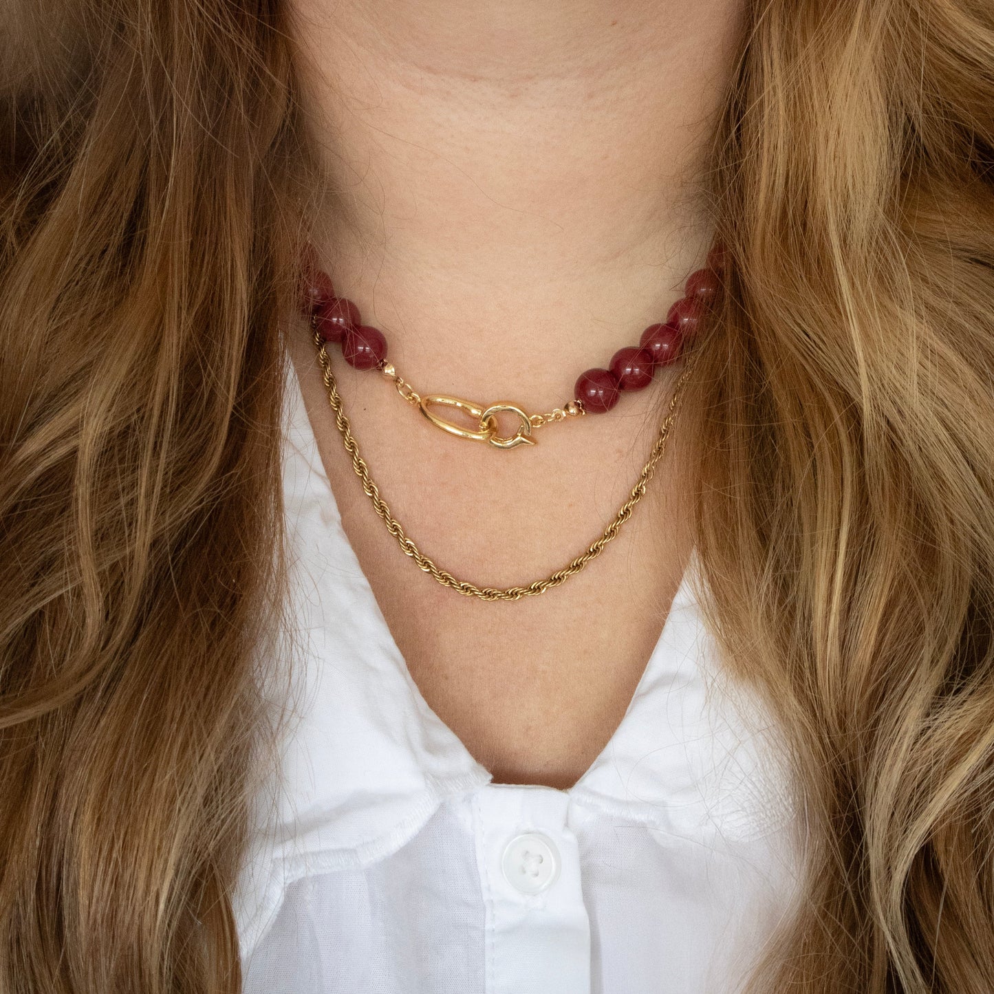 BEADS KETTING BORDEAUX/GOUD