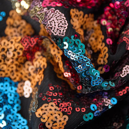 FLORAL SEQUIN ONE-SHOULDER TOP - MULTI