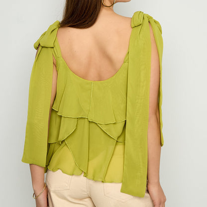 AIRY RUFFLE TOP - LIME