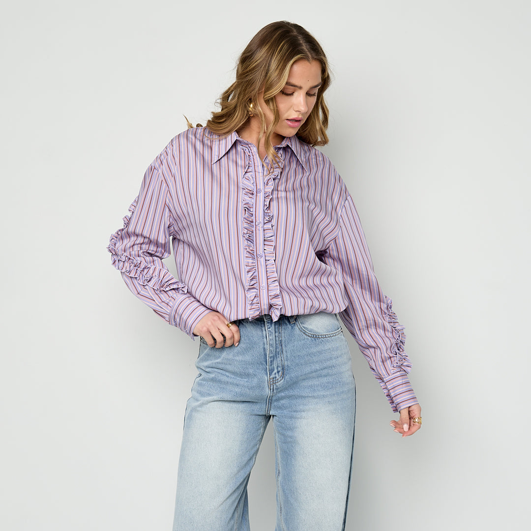 RUFFLE STRIPED BLOUSE