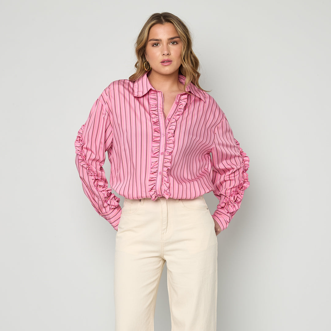 RUFFLE STRIPED BLOUSE