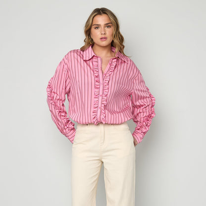 RUFFLE STRIPED BLOUSE
