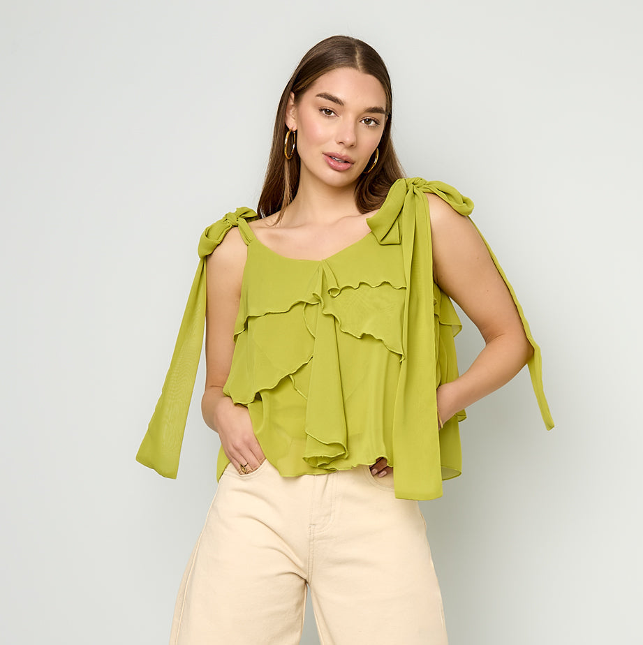AIRY RUFFLE TOP - LIME