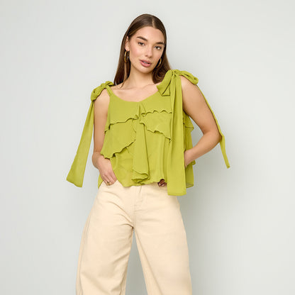 AIRY RUFFLE TOP - LIME
