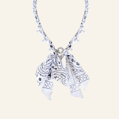 Bandana Initial Necklace - White/Silver