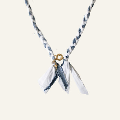 Bandana Necklace - White/Denim/Gold