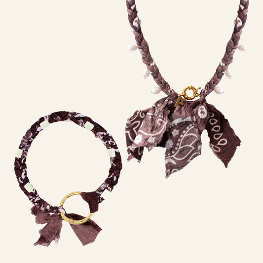 BANDANA KETTING SET - DONKERBRUIN