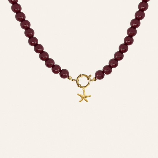 Beads Necklace Burgundy/Gold 