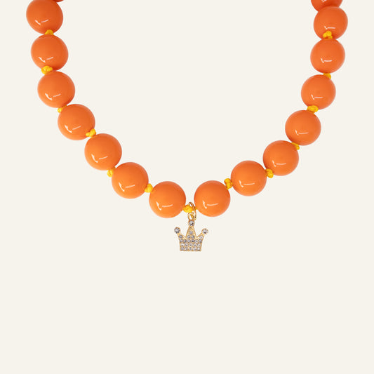 BIG BEADS CROWN KETTING - ORANJE/GOUD