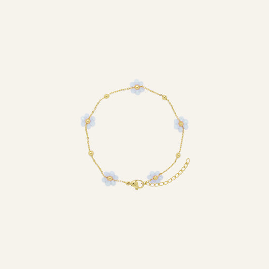 BLUE FLOWER BEADS ARMBAND GOUD