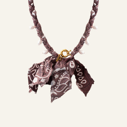 BANDANA INITIAL NECKLACE - DARK BROWN/GOLD