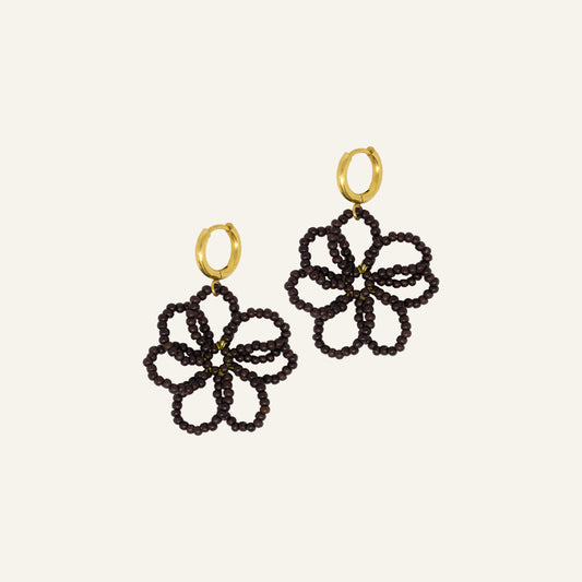 BROWN BEADS FLOWER CREOLS
