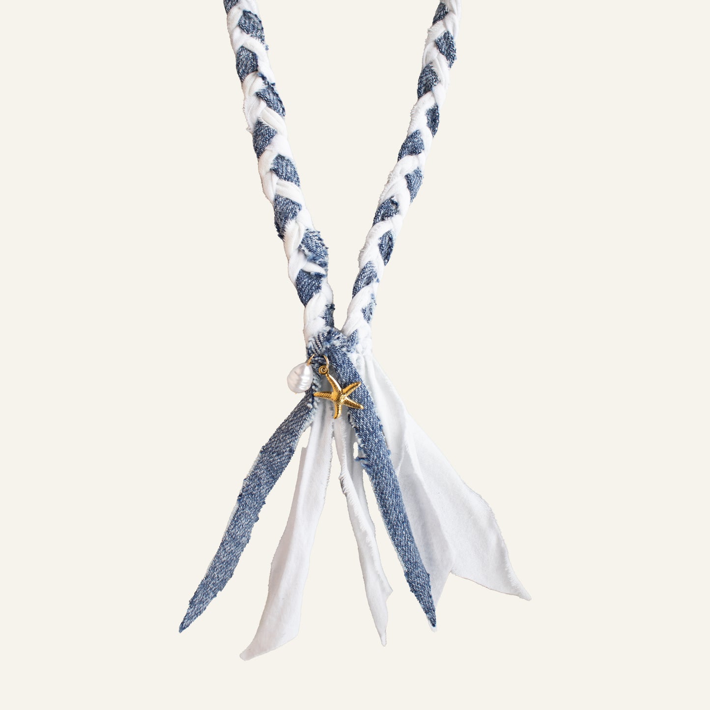 WHITE/DENIM BANDANA KETTING ZEESTER EN PAREL