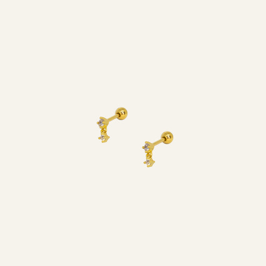 DOUBLE ZIRKONIA STUDS GOUD