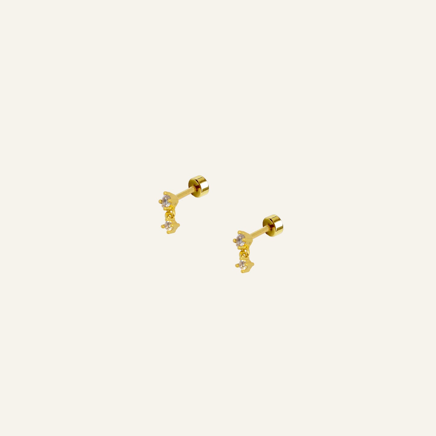 DOUBLE ZIRKONIA STUDS GOUD