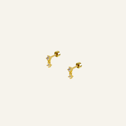 DOUBLE ZIRKONIA STUDS - GOUD