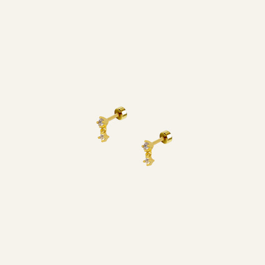 DOUBLE ZIRKONIA STUDS GOUD