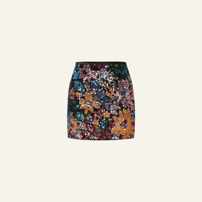 FLORAL SEQUIN SKIRT - MULTI