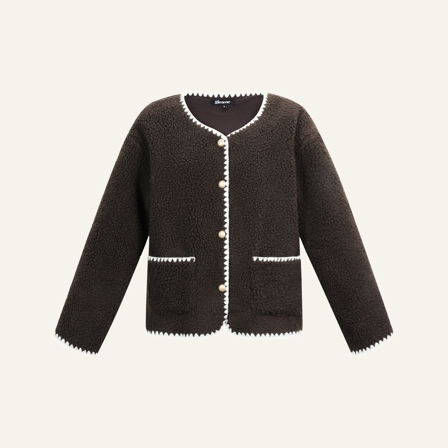 FLUFFY JACKET - DONKERBRUIN