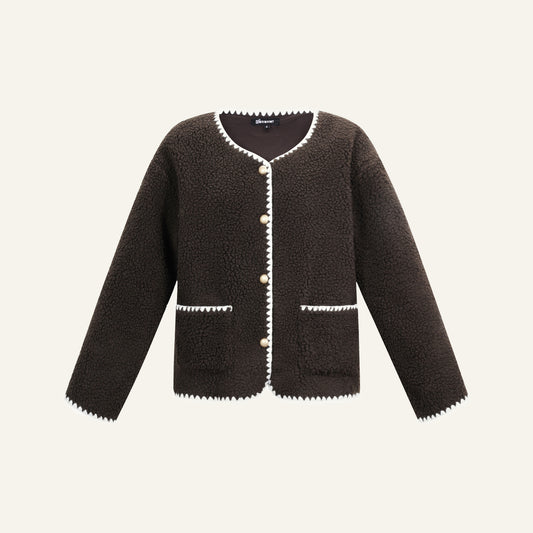 FLUFFY JACKET - DONKERBRUIN