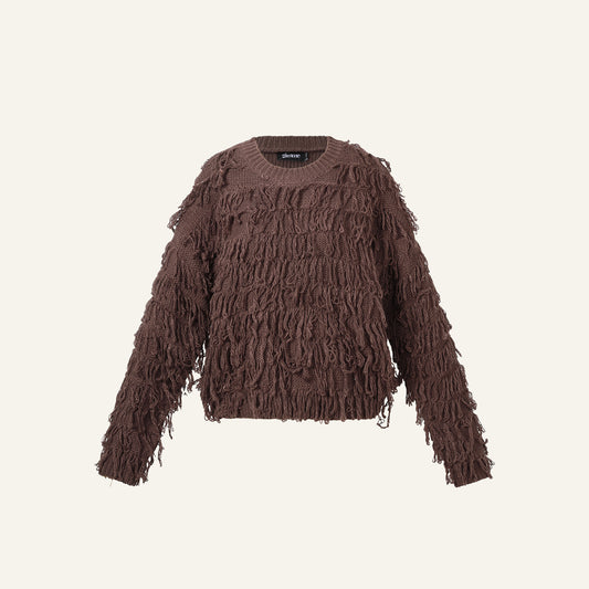 FRINGE KNIT - DONKERBRUIN