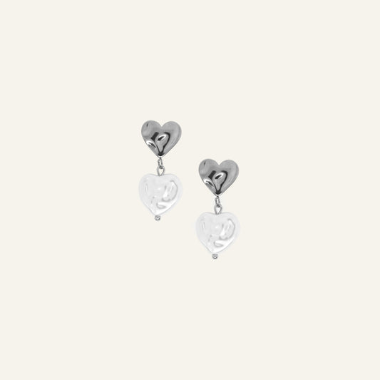 Heart Pearl Earrings - Silver