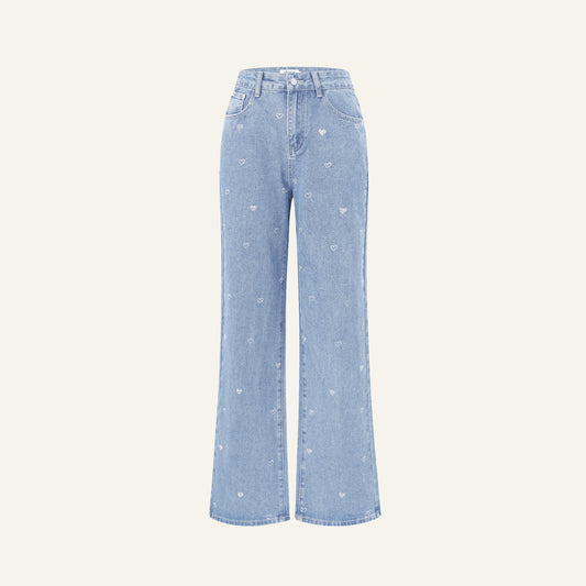 HEART STRAIGHT JEANS - LICHTBLAUW