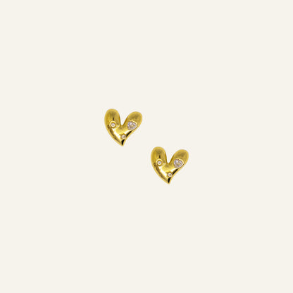 Heart Zirconia Studs - Gold