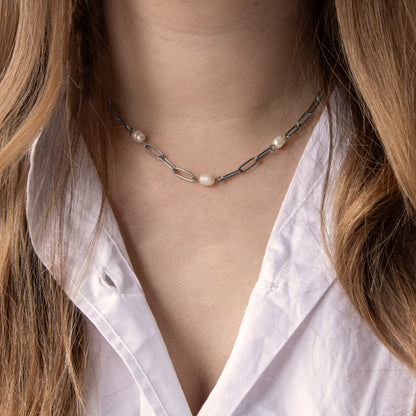 3 PEARLS KETTING - ZILVER