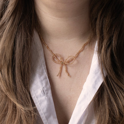 BOW BEADS NECKLACE - ROSE/GOLD