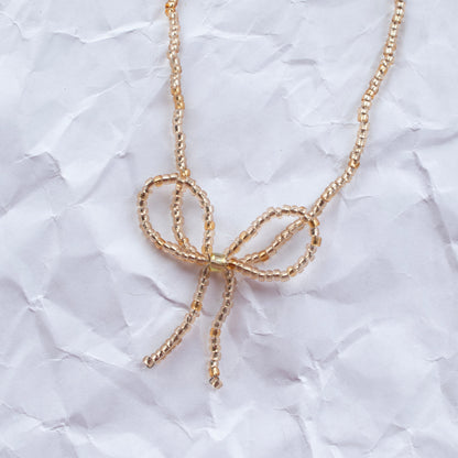 BOW BEADS NECKLACE - ROSE/GOLD
