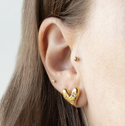 Heart Zirconia Studs - Gold