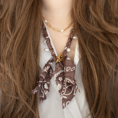 BANDANA INITIAL NECKLACE - DARK BROWN/GOLD