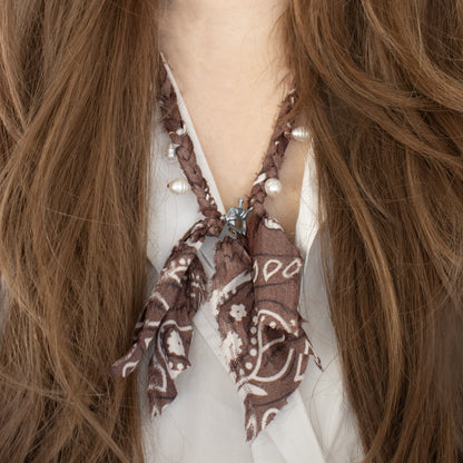 Bandana Initial Necklace - Dark Brown/Silver