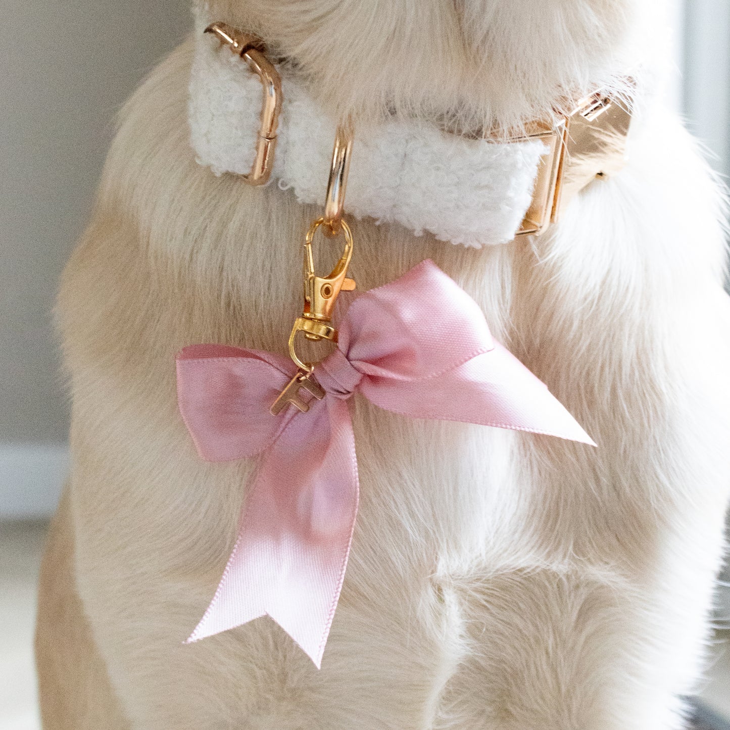 BOW INITIAL COLLAR CHARM PINK