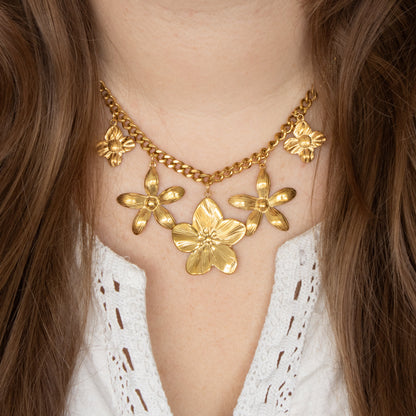 Floral Charm Necklace - Gold