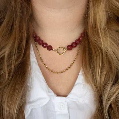 CUSTOM CHARM BEADS KETTING - BORDEAUX/GOUD