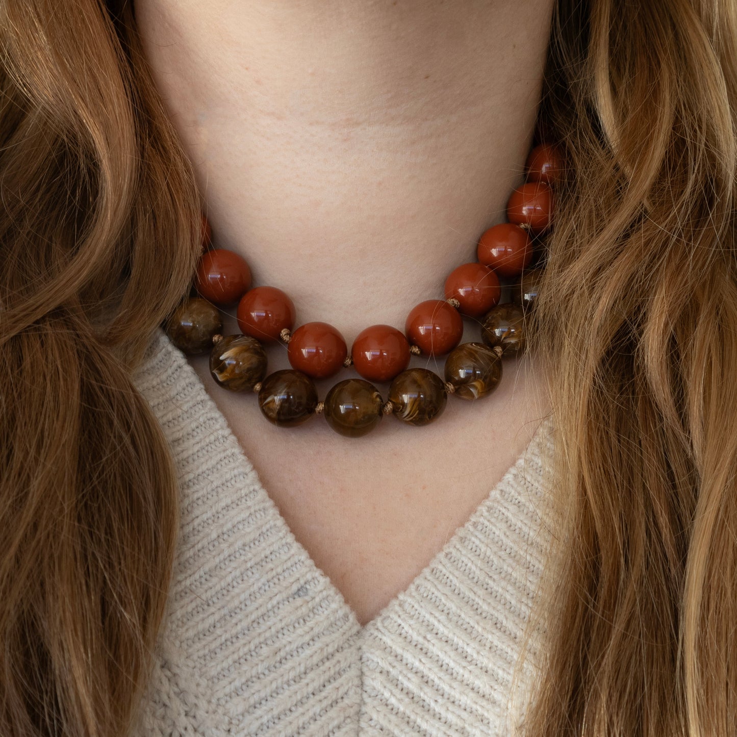 BIG BEADS KETTING BRUIN/GOUD