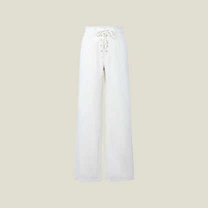 LACED UP JEANS - WHITE