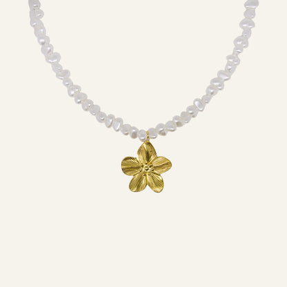 CUTE FLOWER PEARL KETTING - GOUD