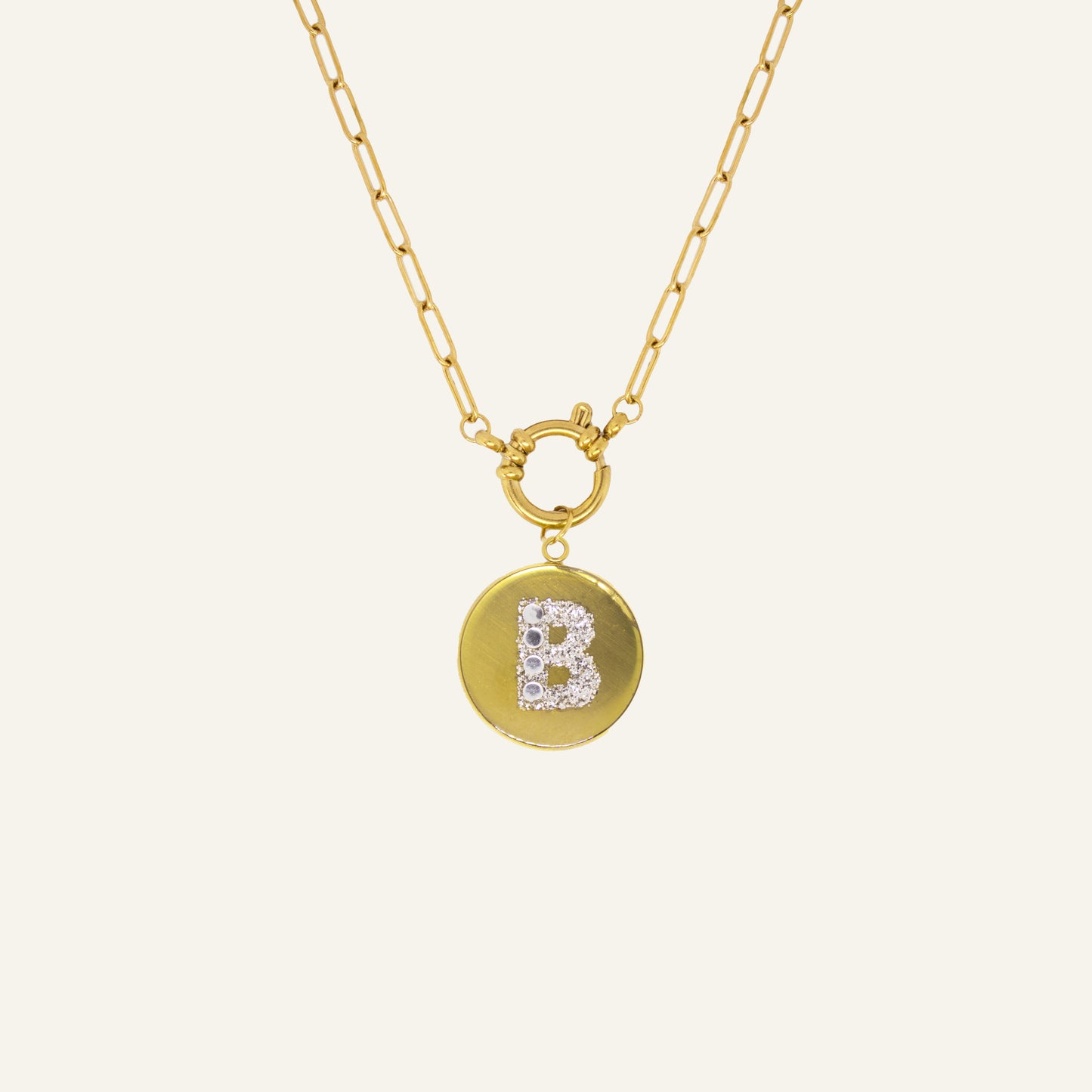ROUND INITIAL PEARL NECKLACE GOLD