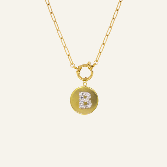 ROUND INITIAL PEARL NECKLACE GOLD